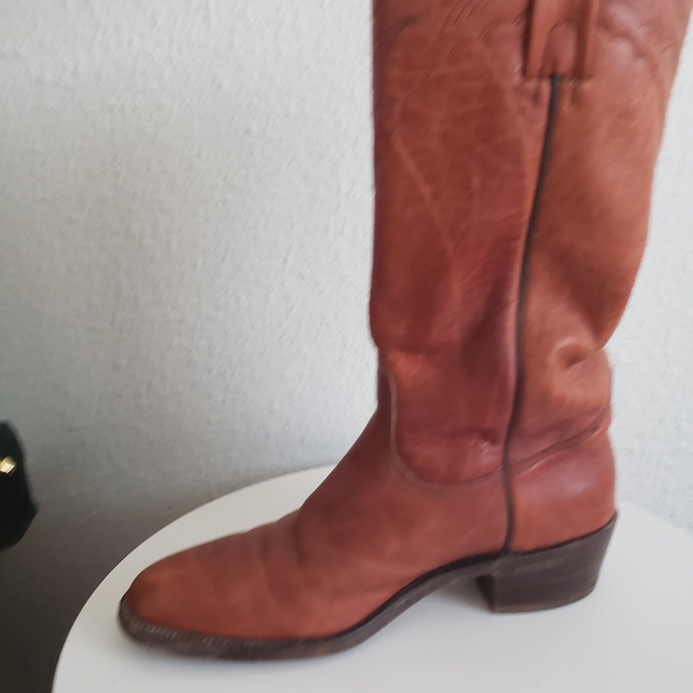 Frye Chestnut Brown Leather Western Pull-On Boots - Picture 7 of 15
